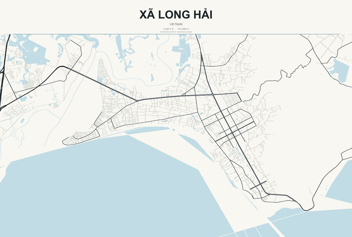 Xã Long Hải, Vietnam City Map Aluminum Sign in Headline Atlas style