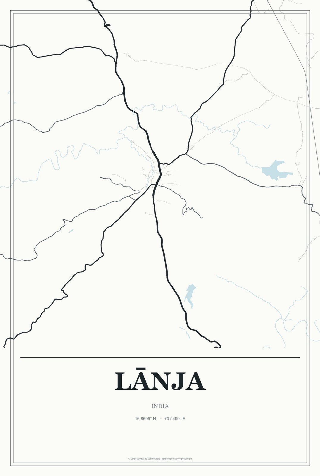 Lānja, India City Map Aluminum Sign in Gallery Air style
