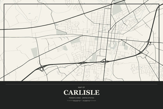 Carlisle, Pennsylvania City Map Aluminum Sign in Museum Plaque style