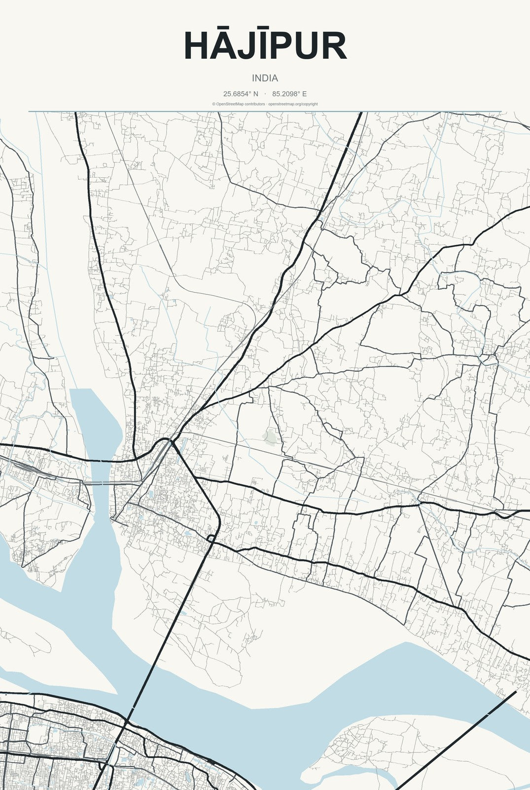 Hājīpur, India City Map Aluminum Sign in Headline Atlas style