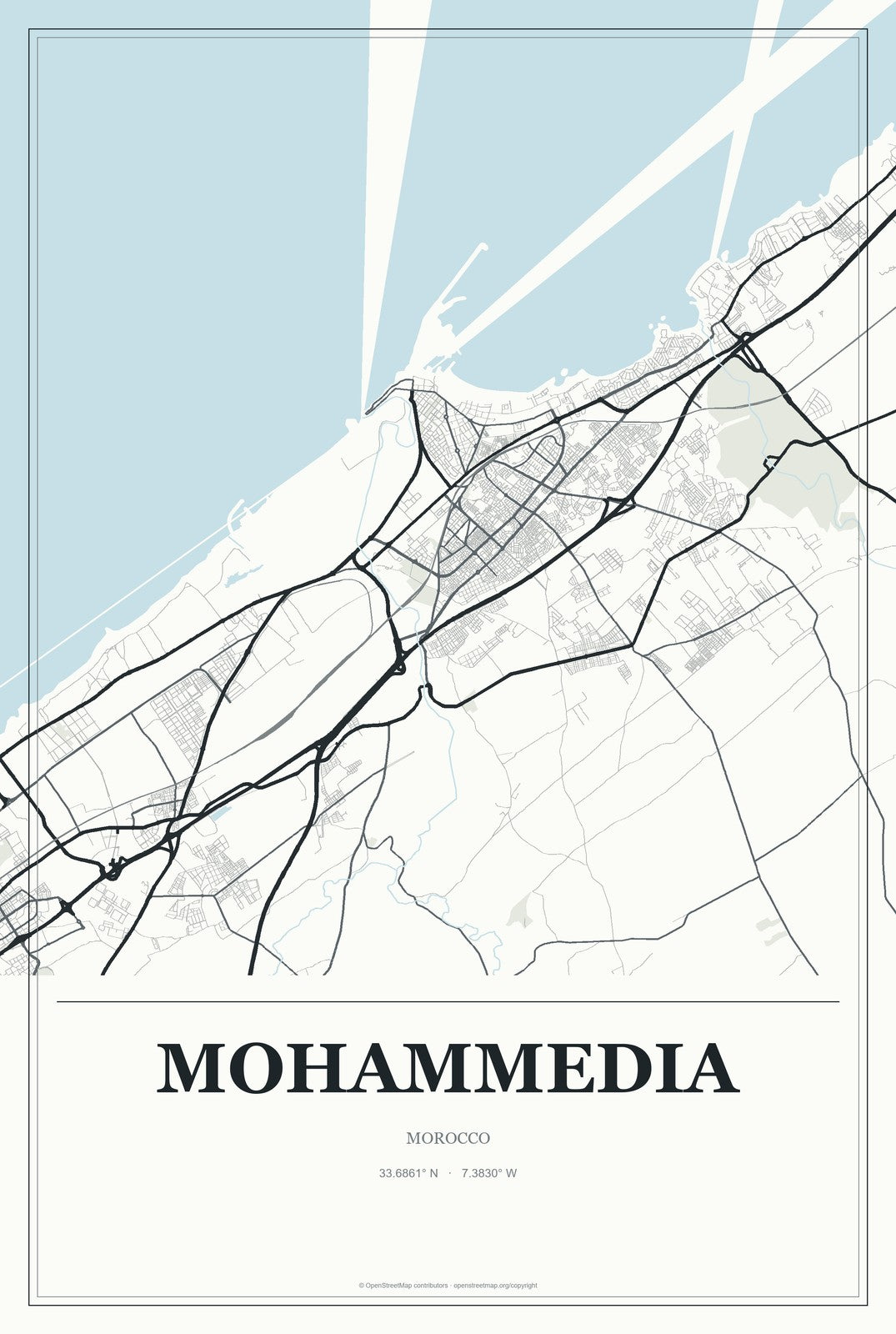 Mohammedia, Morocco City Map Aluminum Sign in Gallery Air style