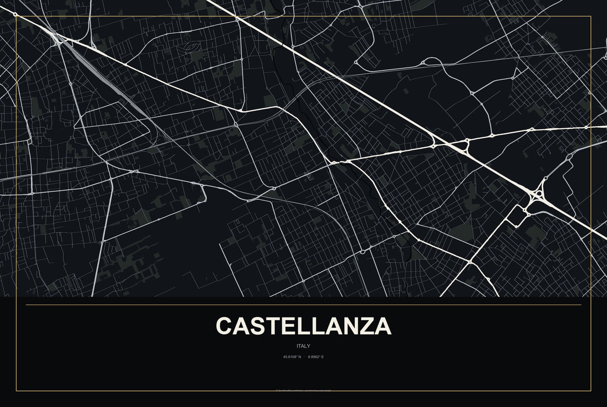 Castellanza, Italy City Map Aluminum Sign in Metropolitan Noir style