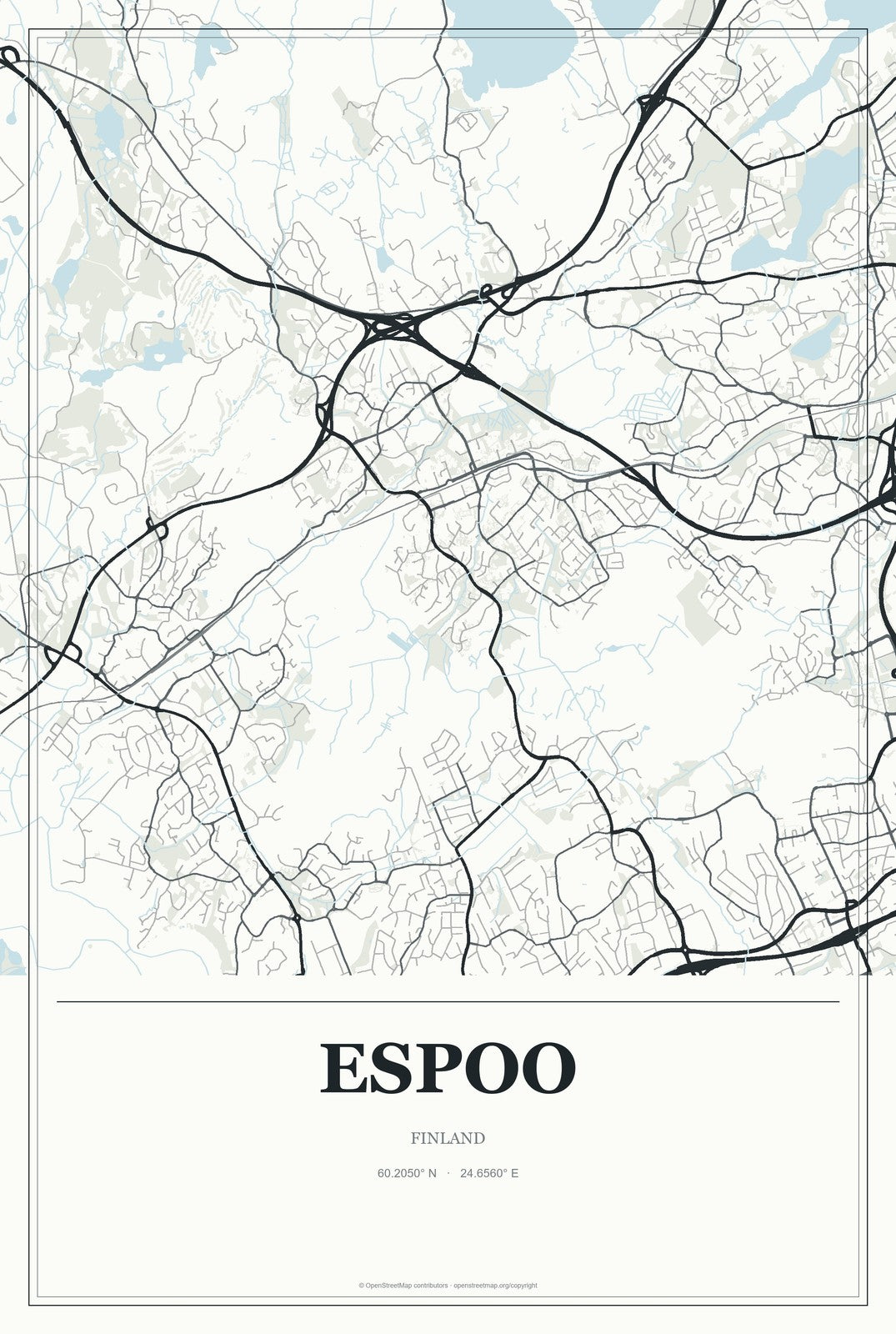 Espoo, Finland City Map Aluminum Sign in Gallery Air style