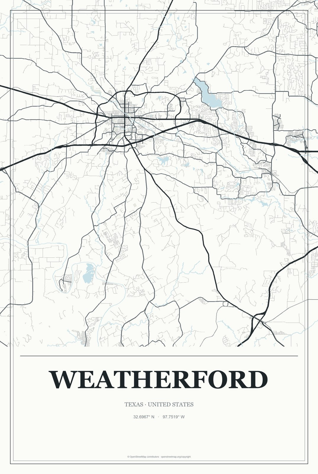 Weatherford, Texas City Map Aluminum Sign in Gallery Air style