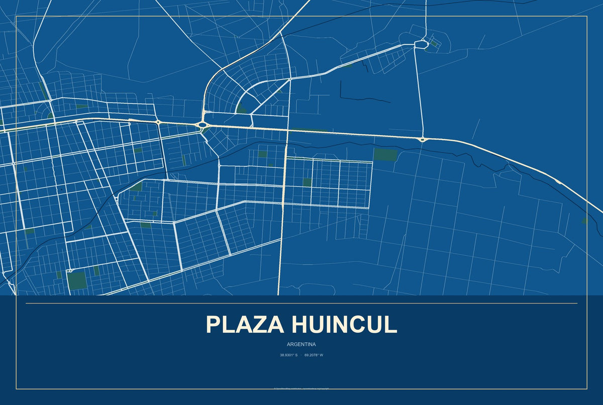 Plaza Huincul, Argentina City Map Aluminum Sign in Harbor Cobalt style