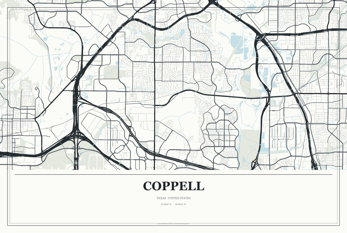 Coppell, Texas City Map Aluminum Sign in Gallery Air style