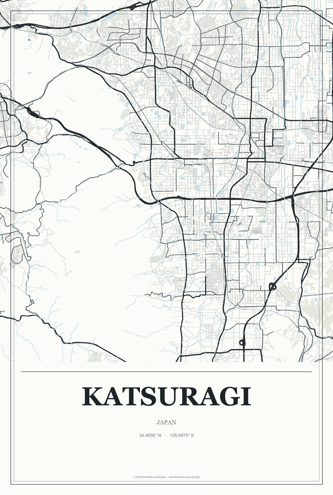 Katsuragi, Japan City Map Aluminum Sign in Gallery Air style