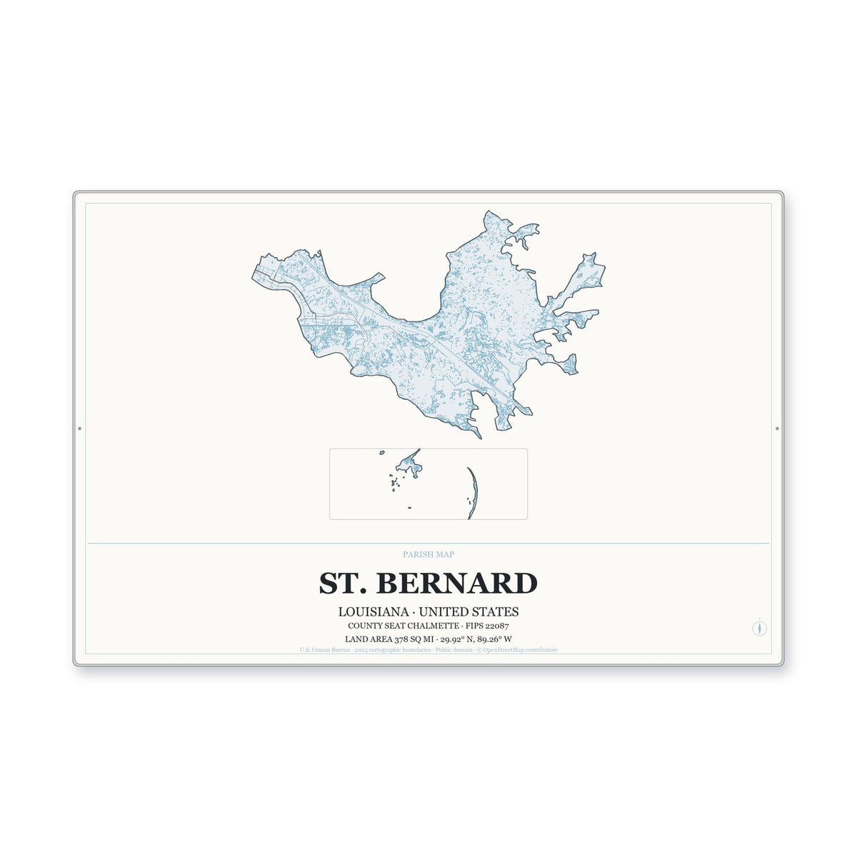 St. Bernard Parish, Louisiana Map Aluminum Sign in Gallery Air style