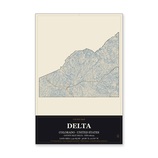 Delta County, Colorado Map Aluminum Sign in Museum Plaque style