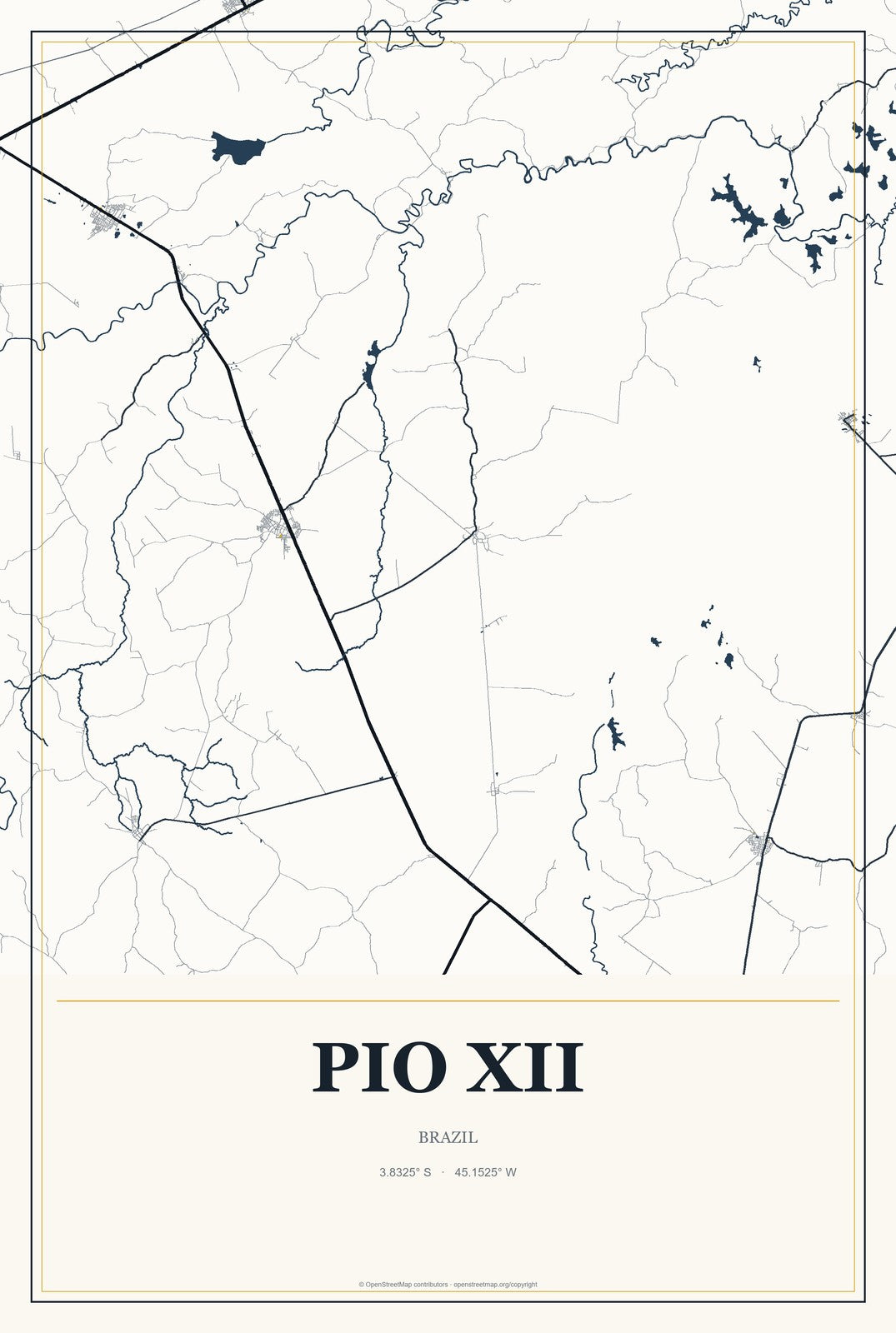 Pio XII, Brazil City Map Aluminum Sign in Citrine Modern style