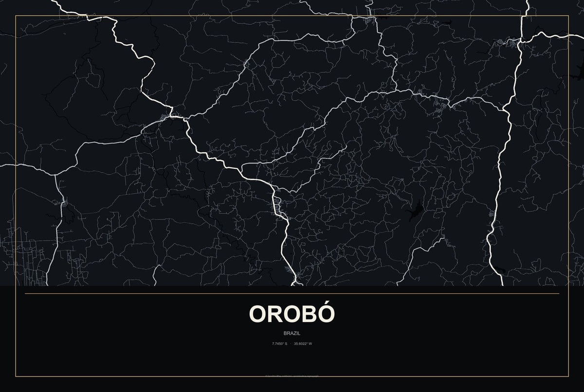 Orobó, Brazil City Map Aluminum Sign in Metropolitan Noir style
