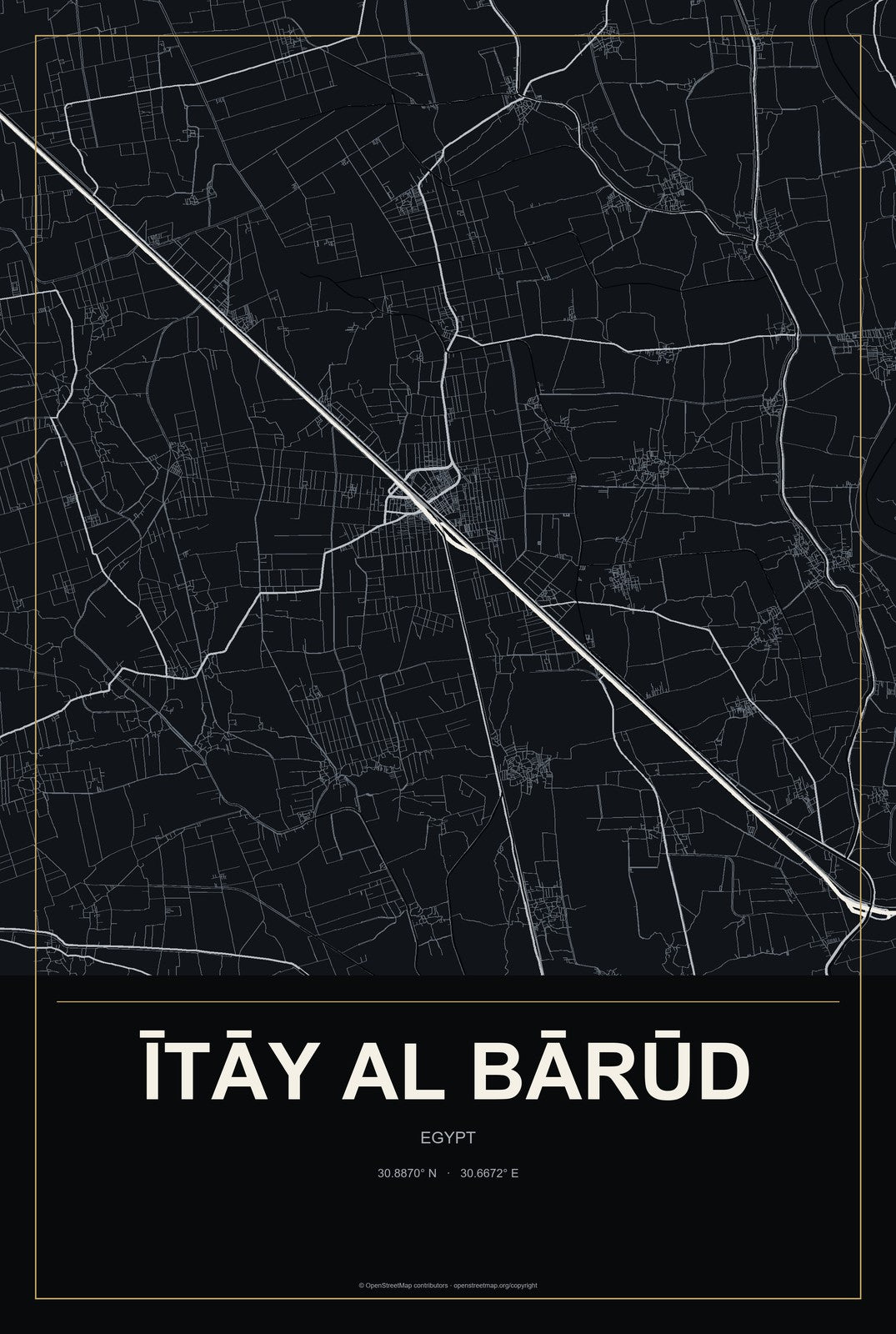 Ītāy al Bārūd, Egypt City Map Aluminum Sign in Metropolitan Noir style