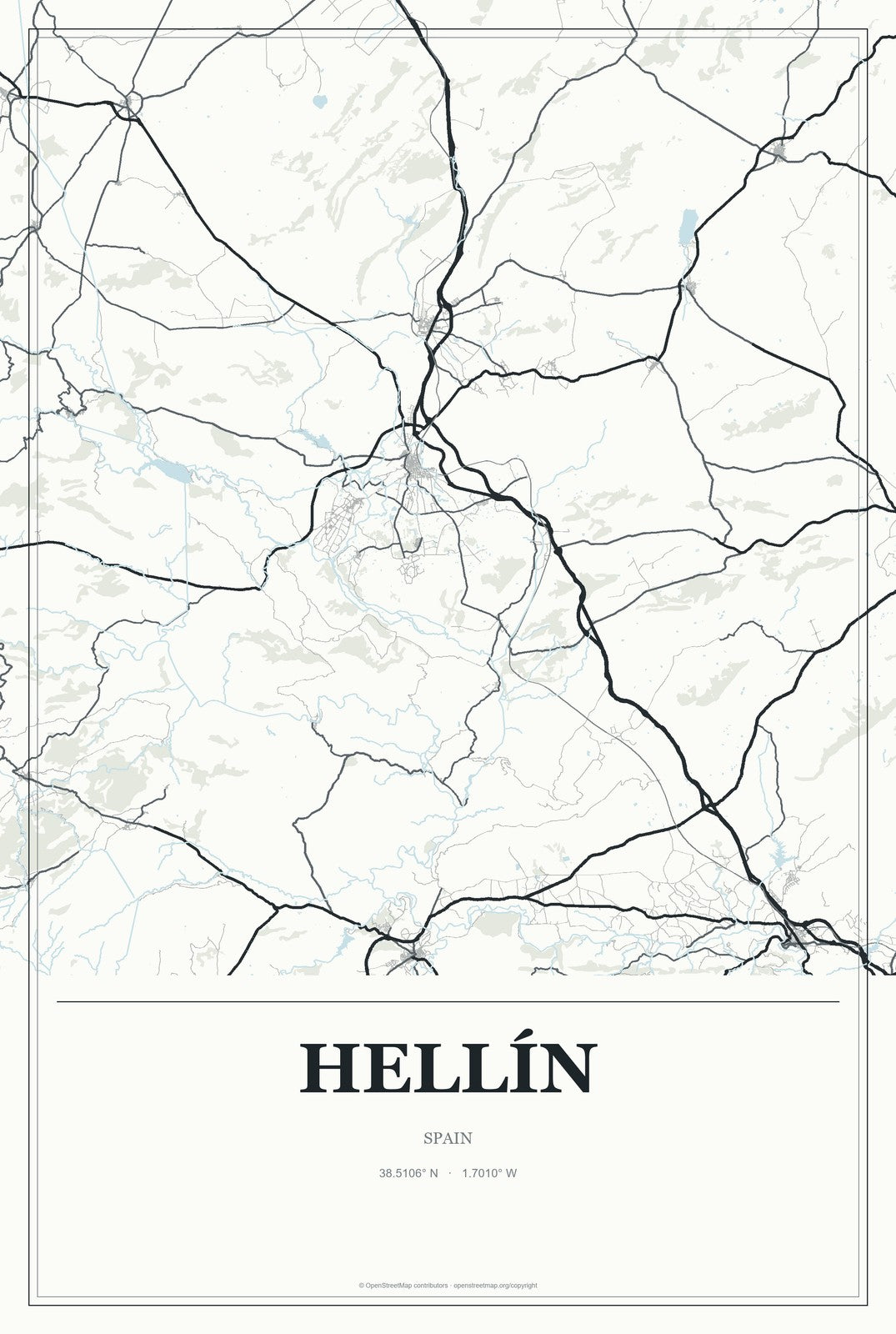 Hellín, Spain City Map Aluminum Sign in Gallery Air style