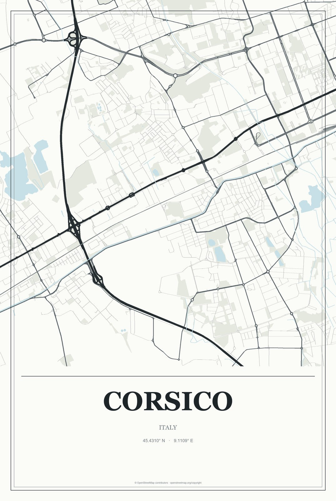 Corsico, Italy City Map Aluminum Sign in Gallery Air style