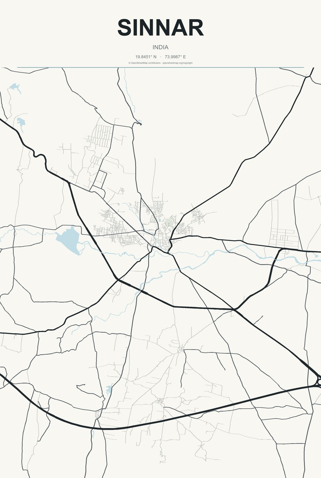 Sinnar, India City Map Aluminum Sign in Headline Atlas style