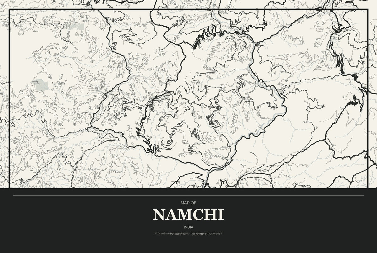 Namchi, India City Map Aluminum Sign in Museum Plaque style