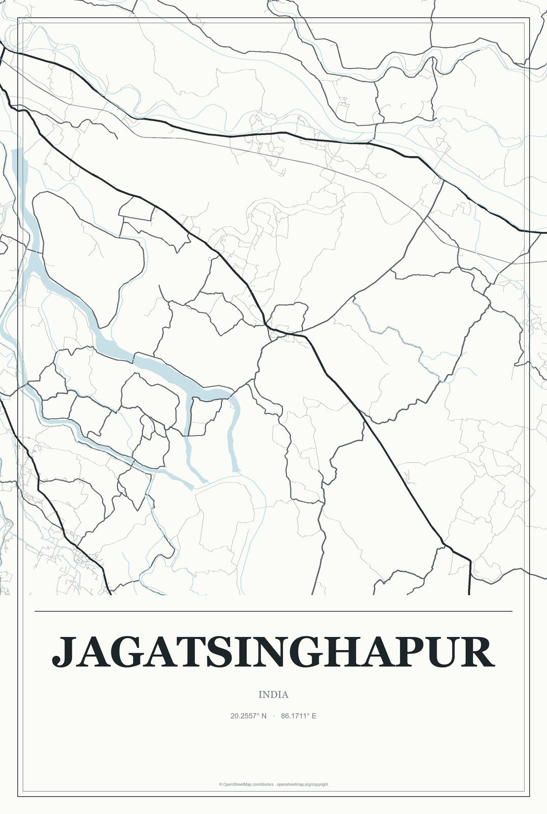 Jagatsinghapur, India City Map Aluminum Sign in Gallery Air style