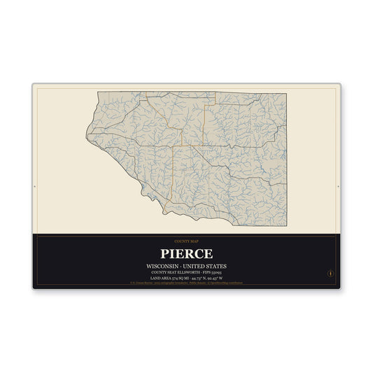 Pierce County, Wisconsin Map Aluminum Sign in Museum Plaque style