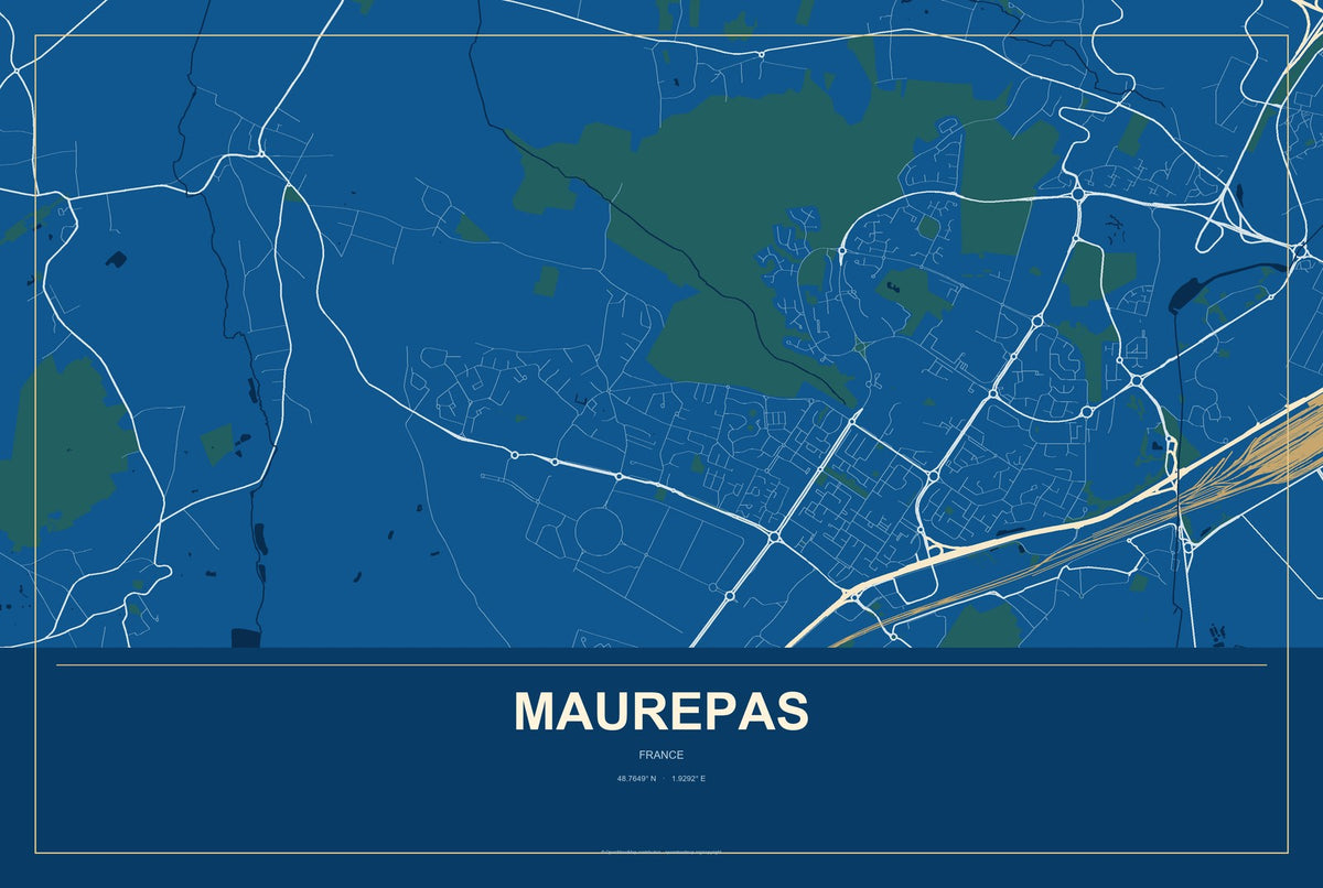 Maurepas, France City Map Aluminum Sign in Harbor Cobalt style