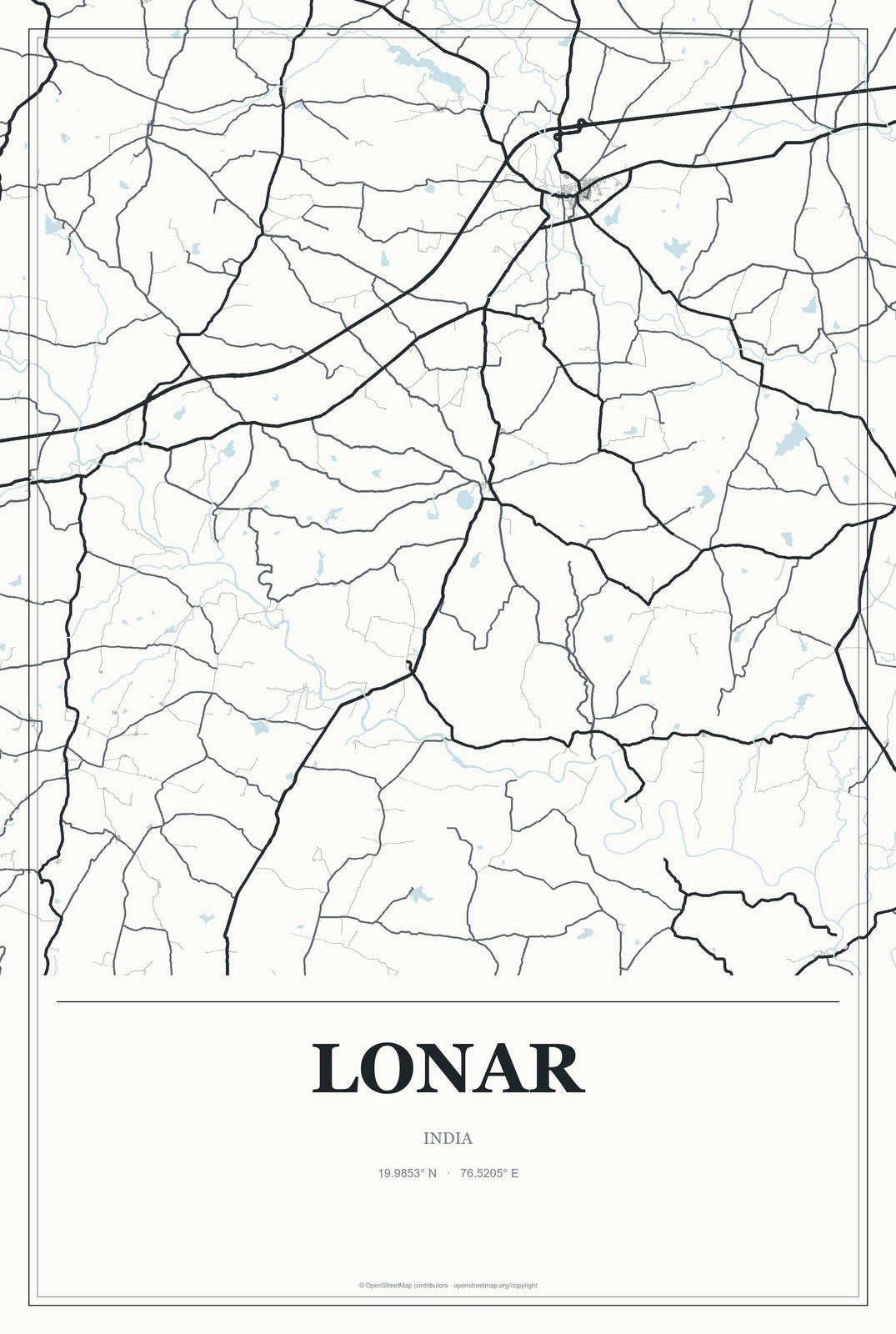 Lonar, India City Map Aluminum Sign in Gallery Air style