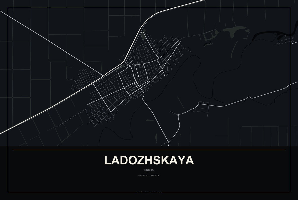 Ladozhskaya, Russia City Map Aluminum Sign in Metropolitan Noir style