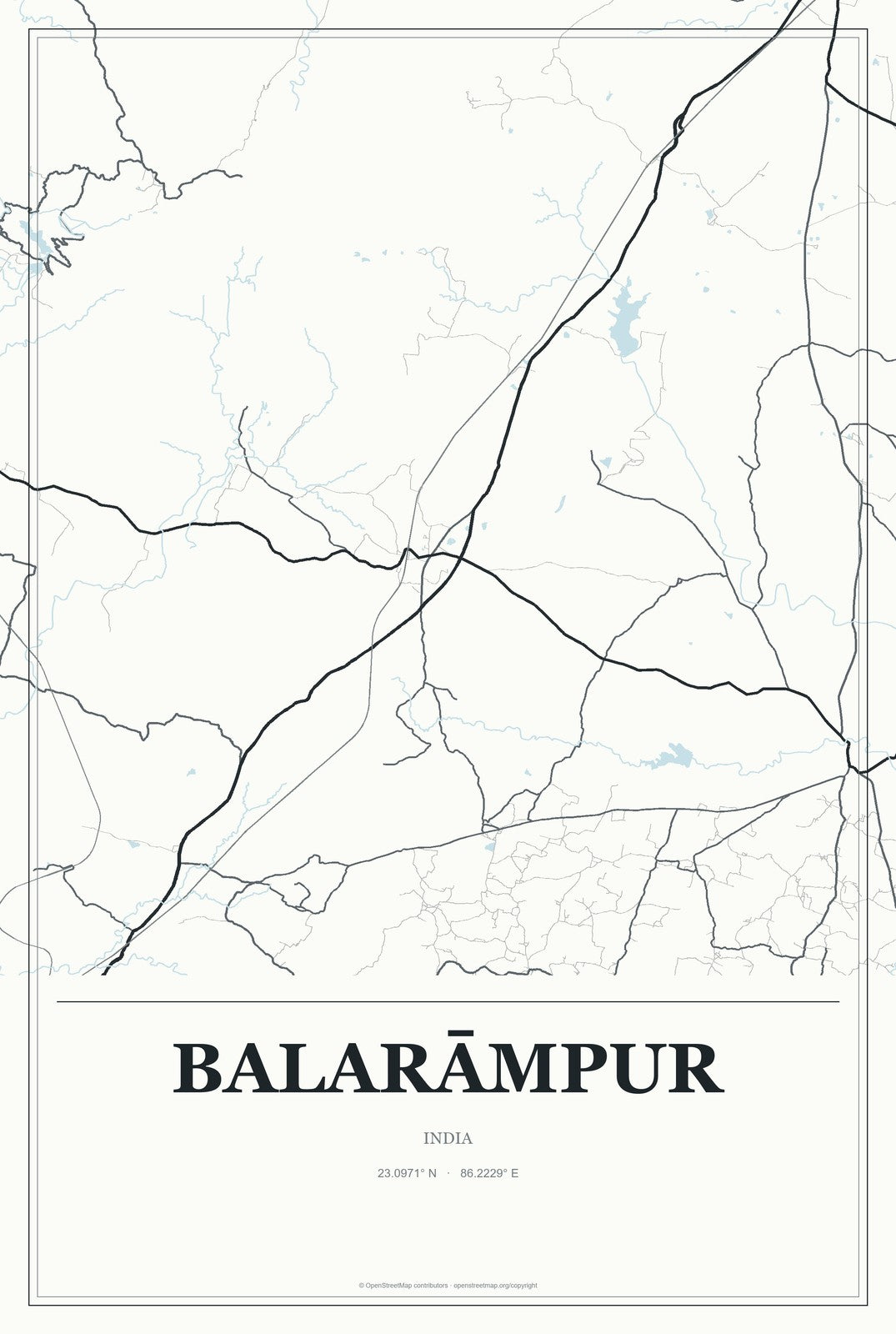 Balarāmpur, India City Map Aluminum Sign in Gallery Air style