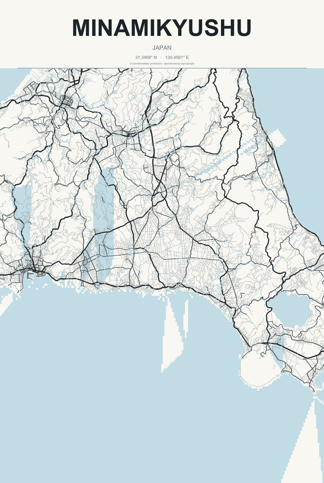 Minamikyushu, Japan City Map Aluminum Sign in Headline Atlas style