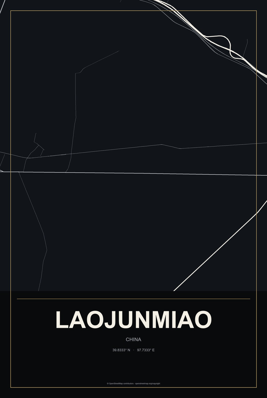 Laojunmiao, China City Map Aluminum Sign in Metropolitan Noir style