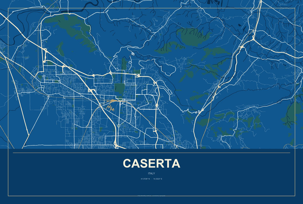 Caserta, Italy City Map Aluminum Sign in Harbor Cobalt style