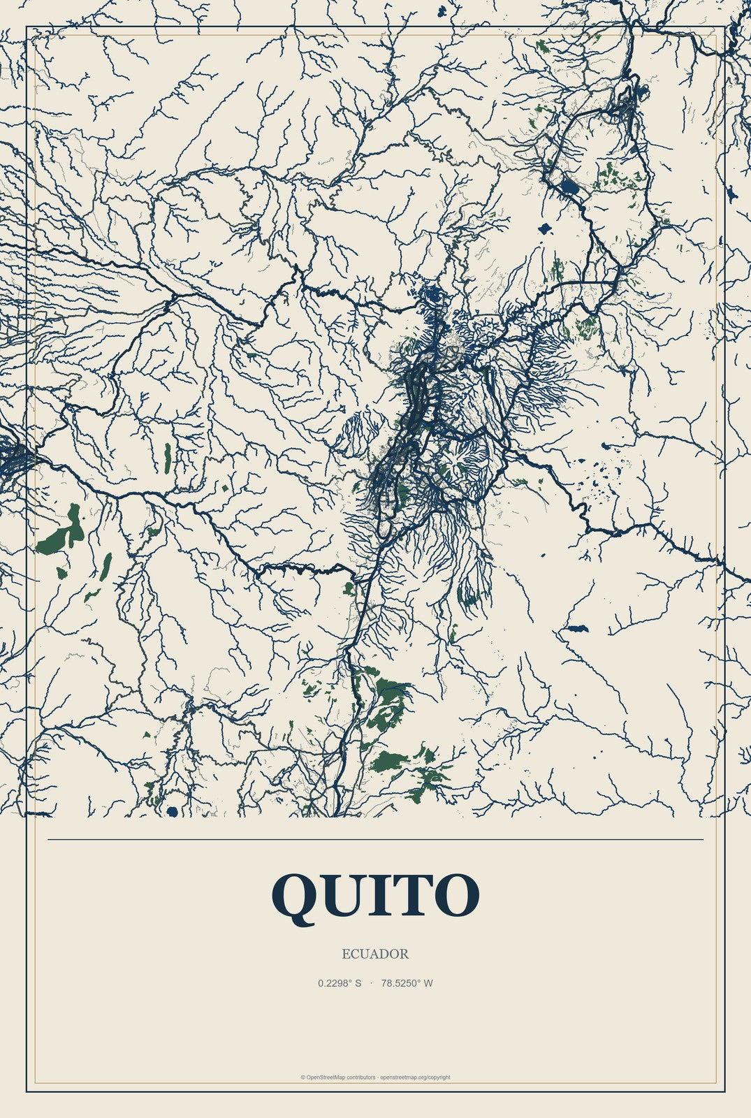 Quito, Ecuador City Map Aluminum Sign in Coastal Cutout style