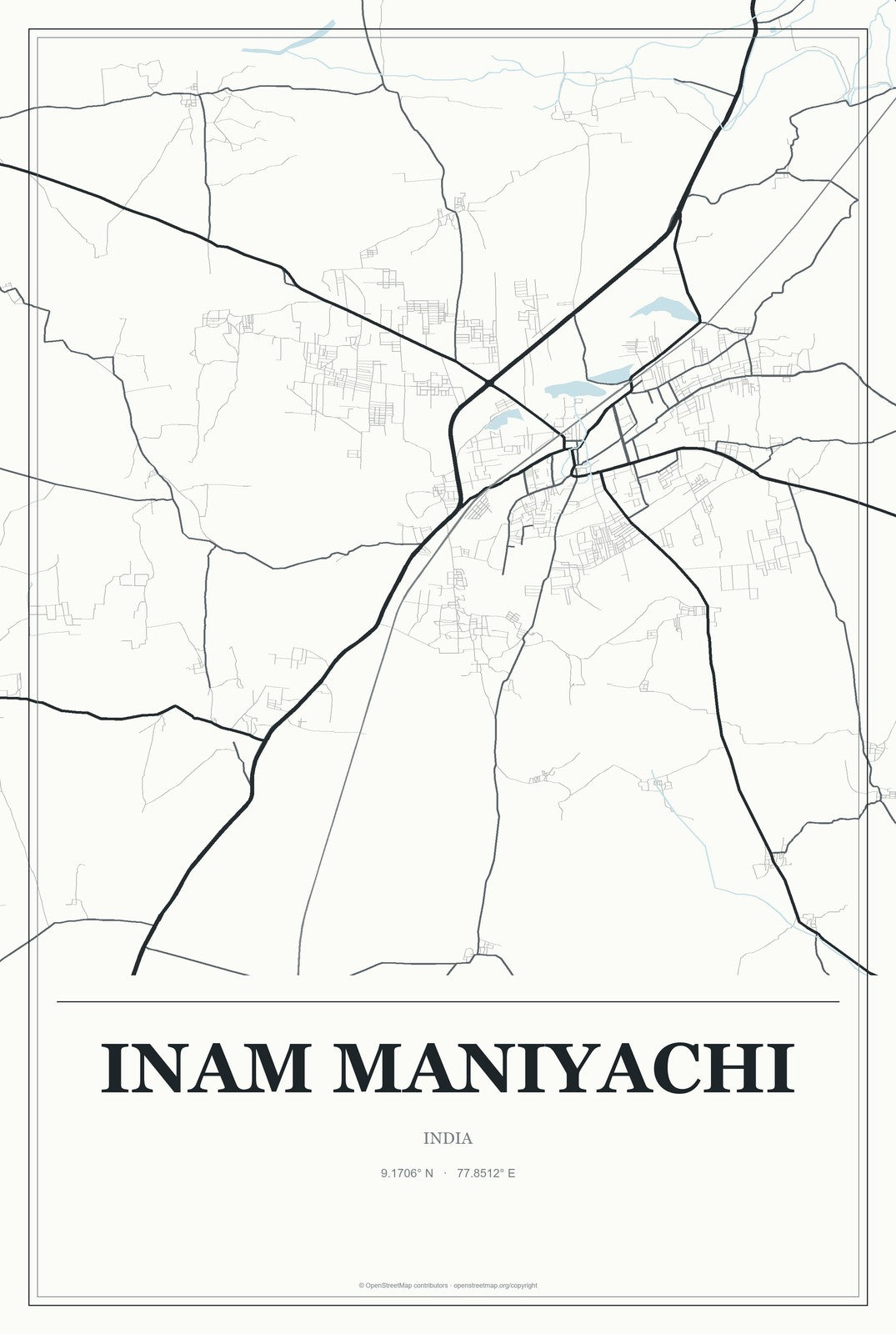 Inam Maniyachi, India City Map Aluminum Sign in Gallery Air style