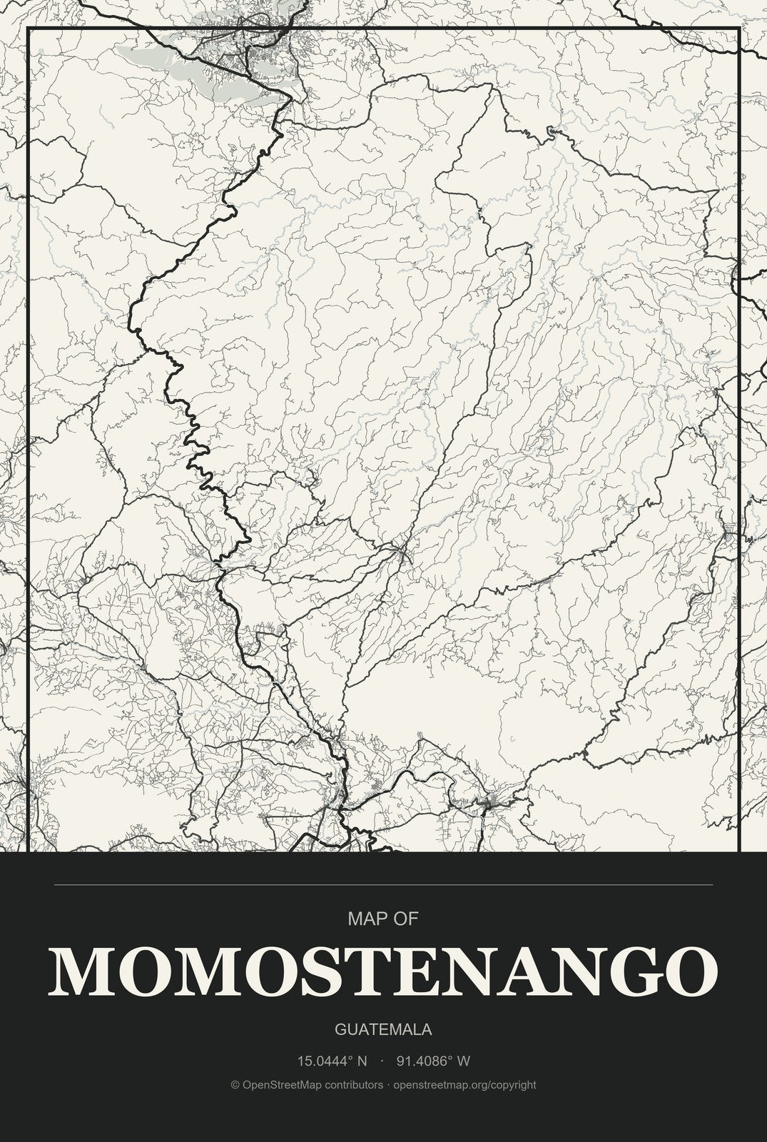 Momostenango, Guatemala City Map Aluminum Sign in Museum Plaque style