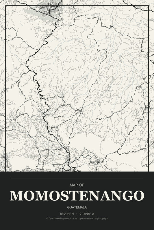 Momostenango, Guatemala City Map Aluminum Sign in Museum Plaque style