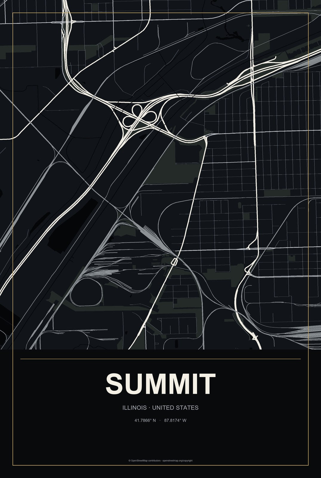 Summit, Illinois City Map Aluminum Sign in Metropolitan Noir style