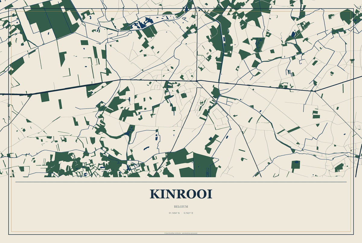 Kinrooi, Belgium City Map Aluminum Sign in Coastal Cutout style