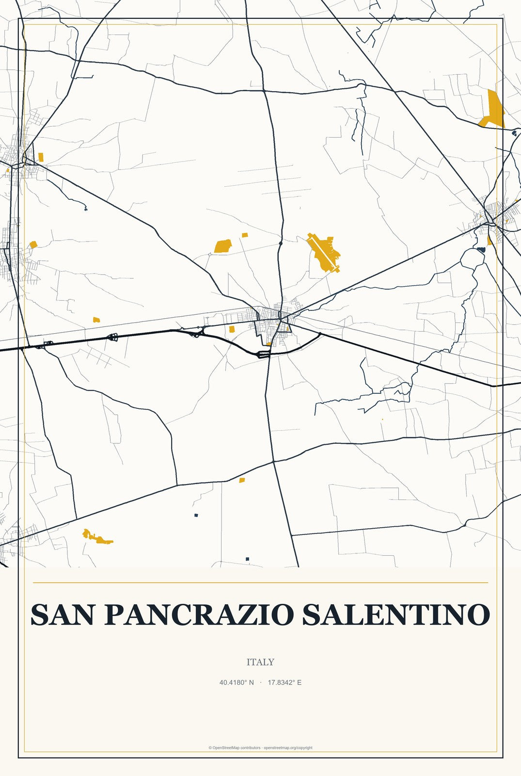 San Pancrazio Salentino, Italy City Map Aluminum Sign in Citrine Modern style