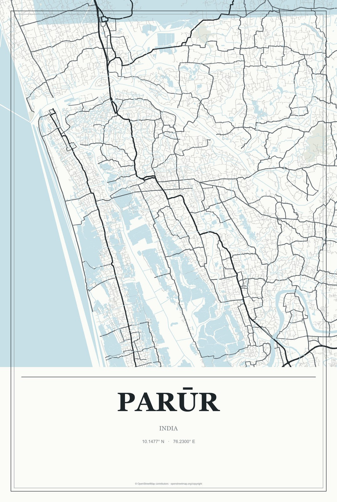 Parūr, India City Map Aluminum Sign in Gallery Air style