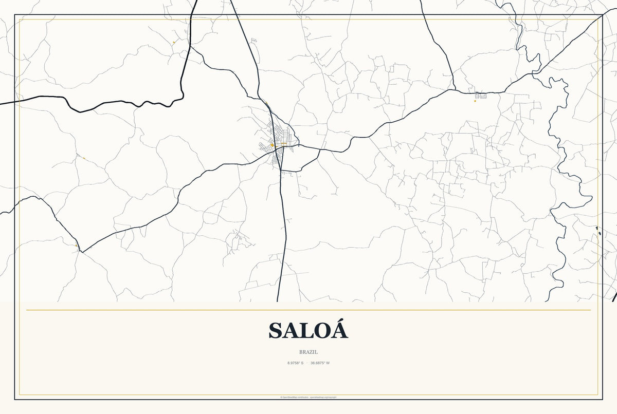 Saloá, Brazil City Map Aluminum Sign in Citrine Modern style