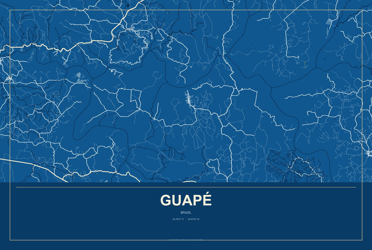 Guapé, Brazil City Map Aluminum Sign in Harbor Cobalt style