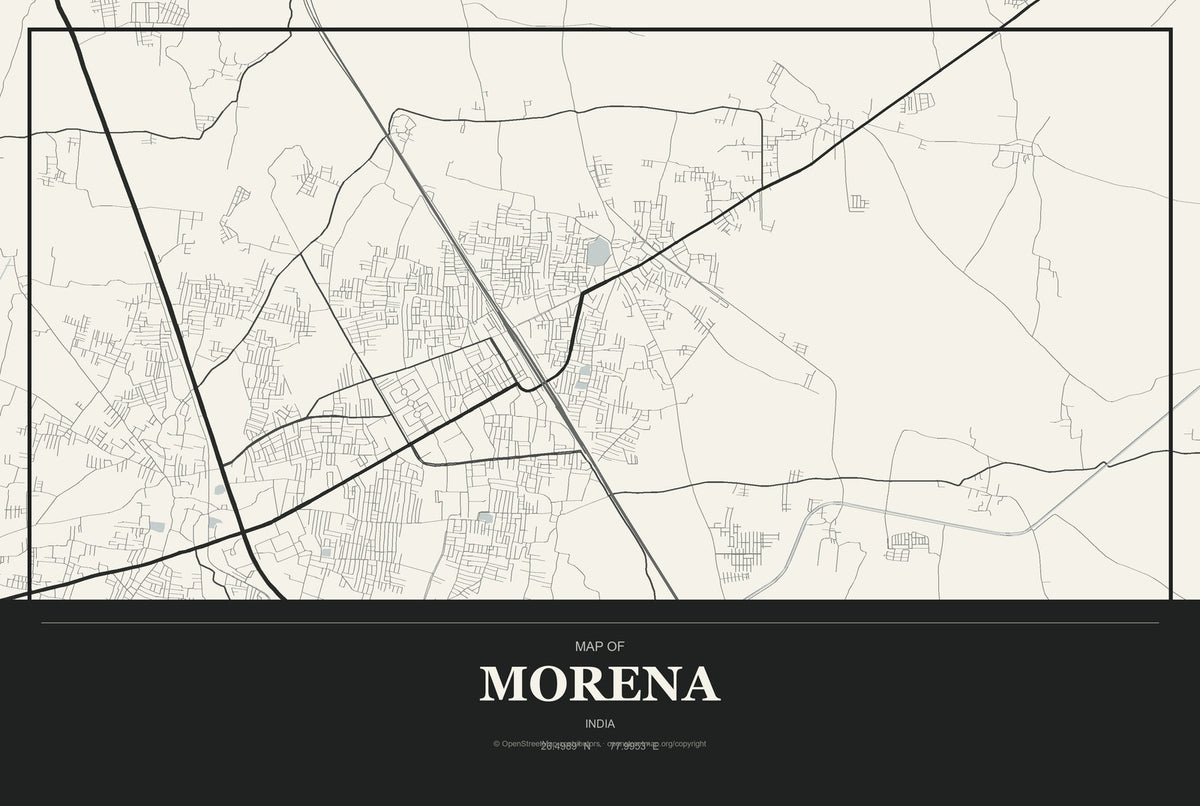 Morena, India City Map Aluminum Sign in Museum Plaque style