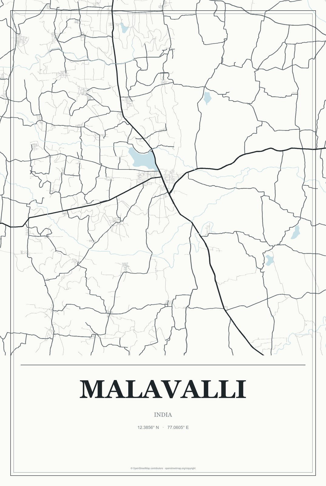 Malavalli, India City Map Aluminum Sign in Gallery Air style
