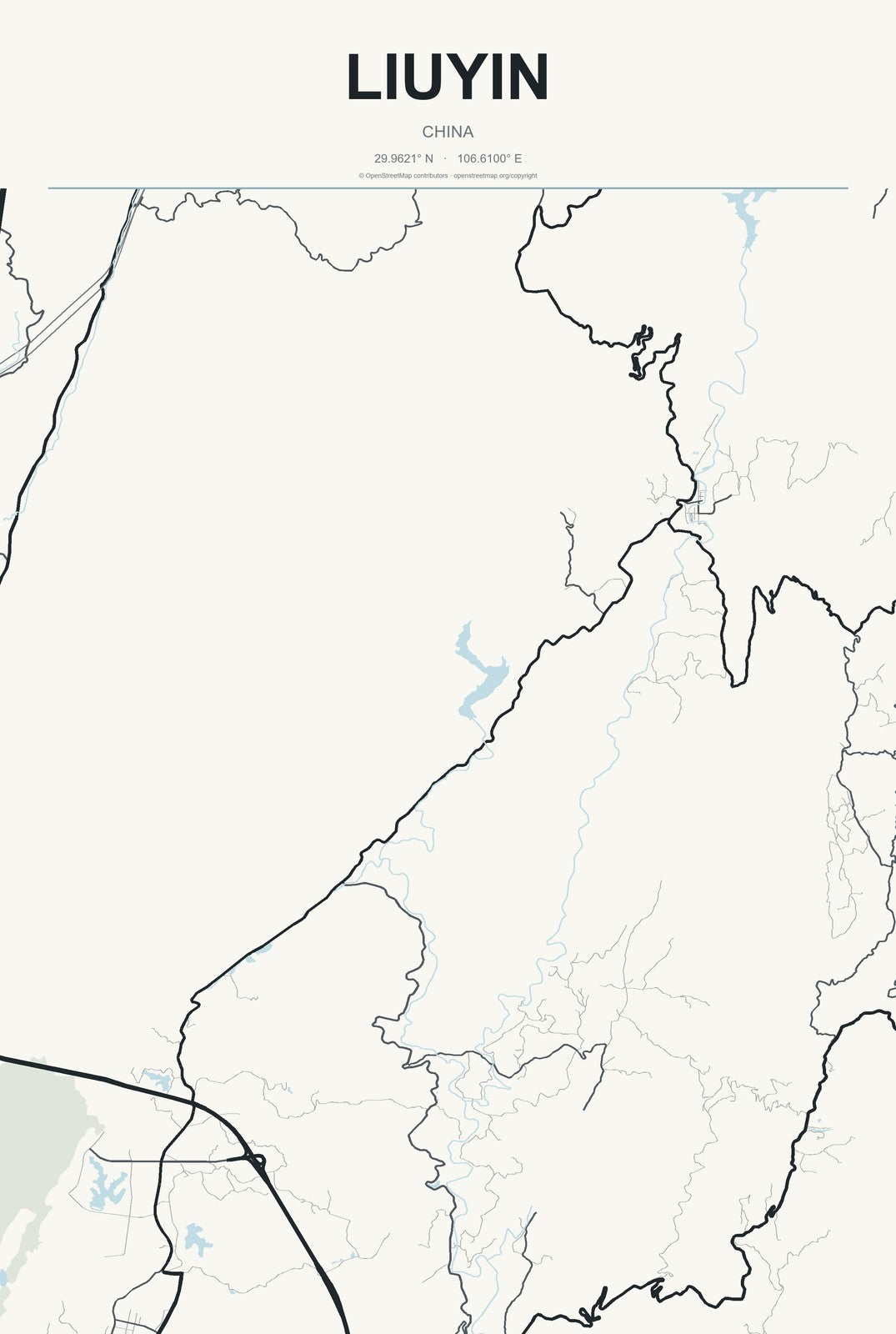 Liuyin, China City Map Aluminum Sign in Headline Atlas style