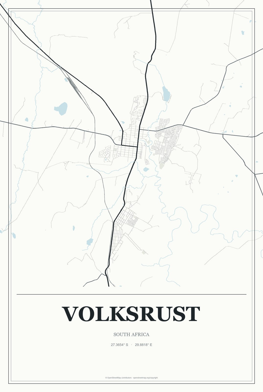 Volksrust, South Africa City Map Aluminum Sign in Gallery Air style