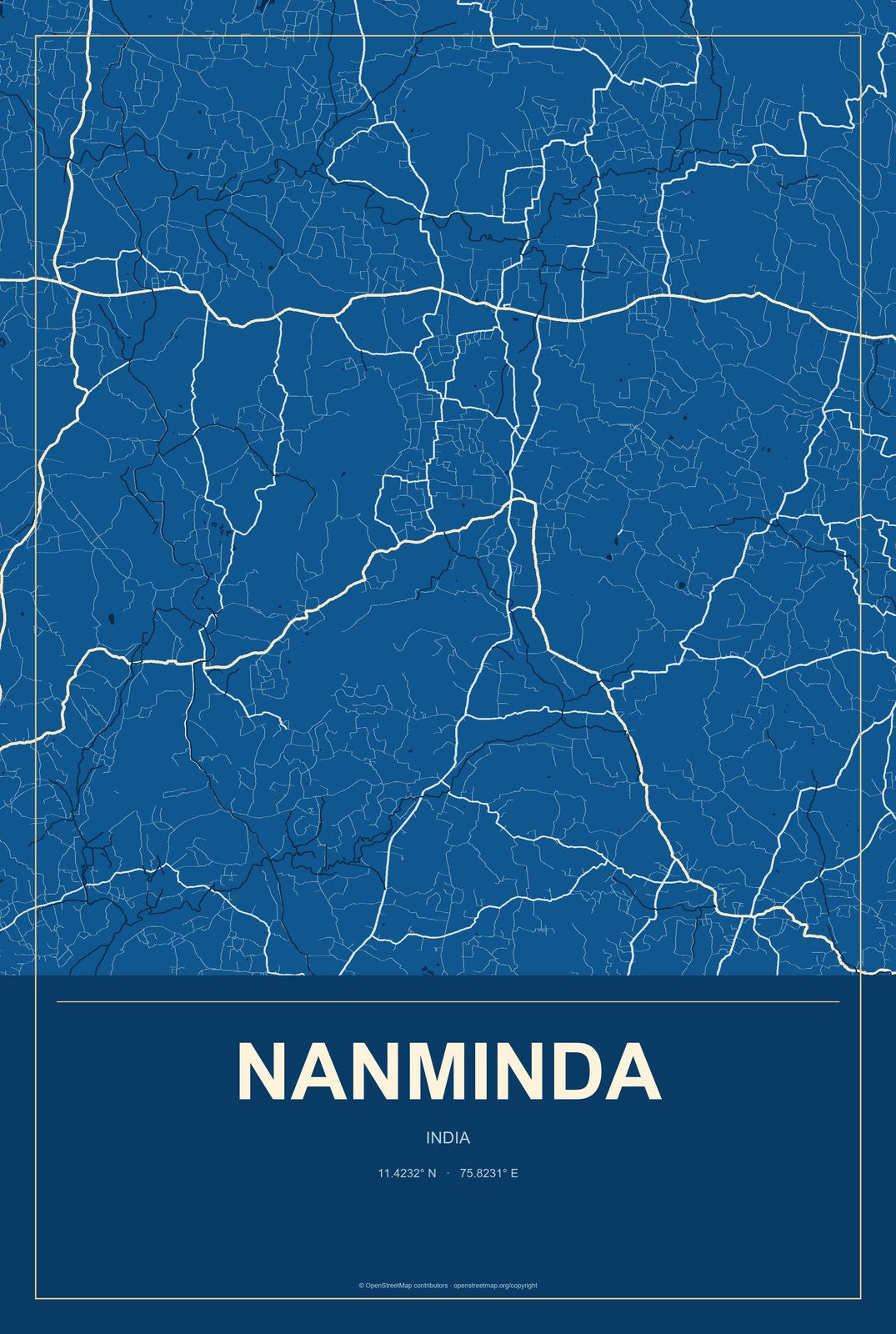 Nanminda, India City Map Aluminum Sign in Harbor Cobalt style