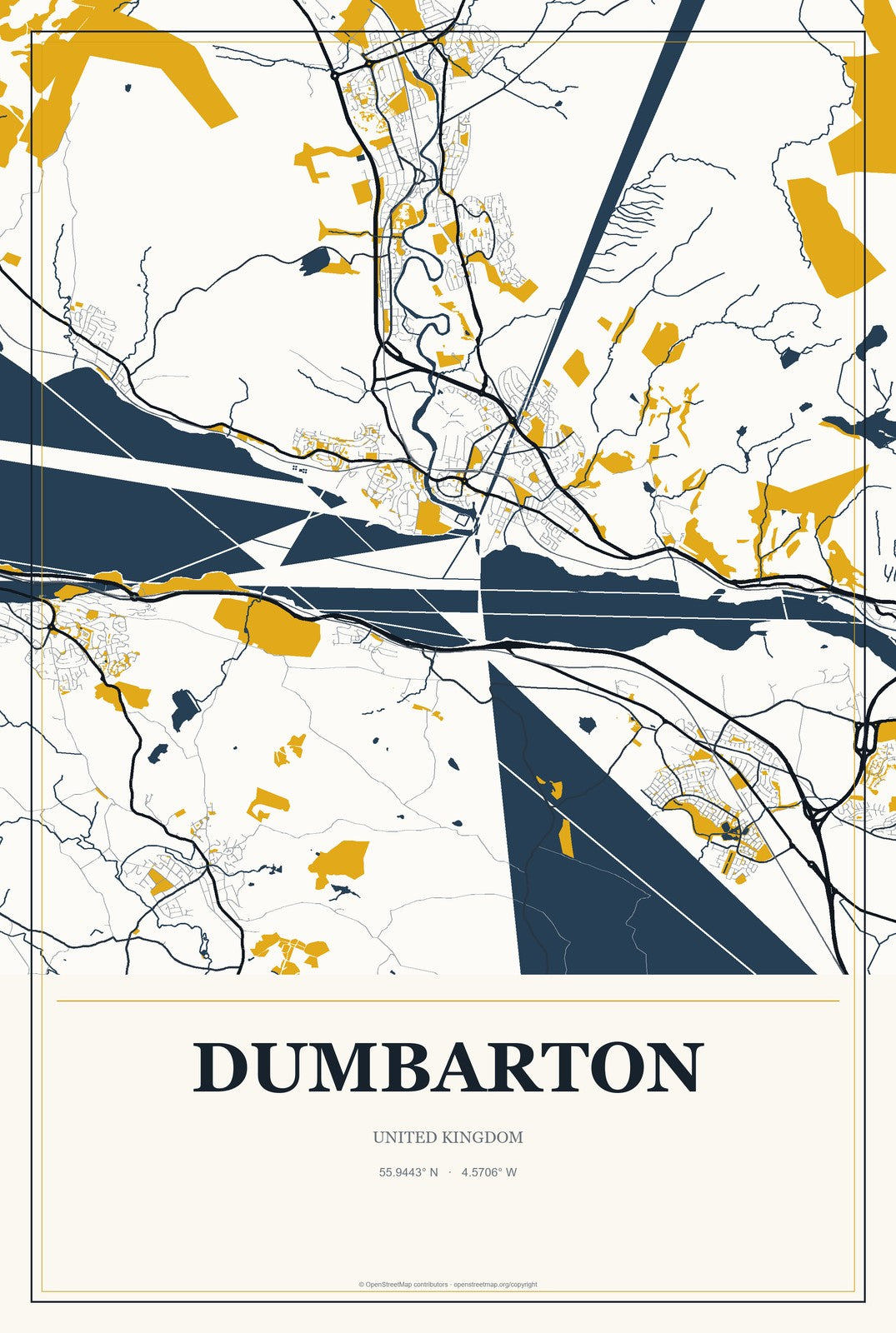 Dumbarton, United Kingdom City Map Aluminum Sign in Citrine Modern style
