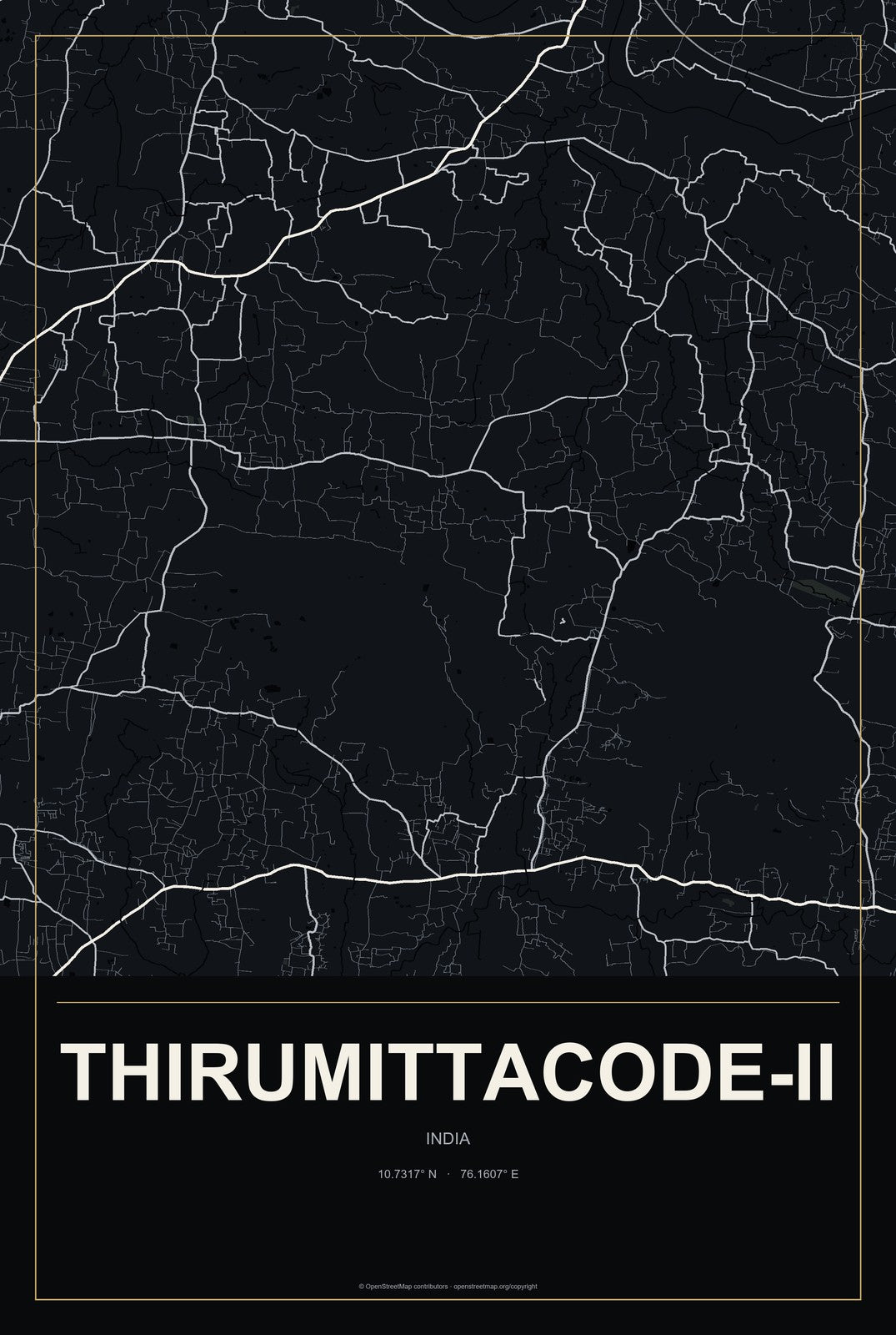 Thirumittacode-II, India City Map Aluminum Sign in Metropolitan Noir style