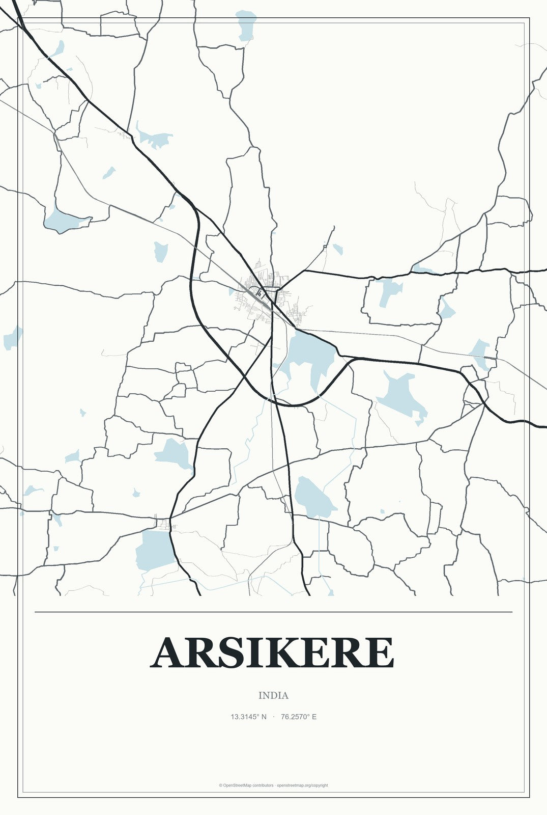 Arsikere, India City Map Aluminum Sign in Gallery Air style