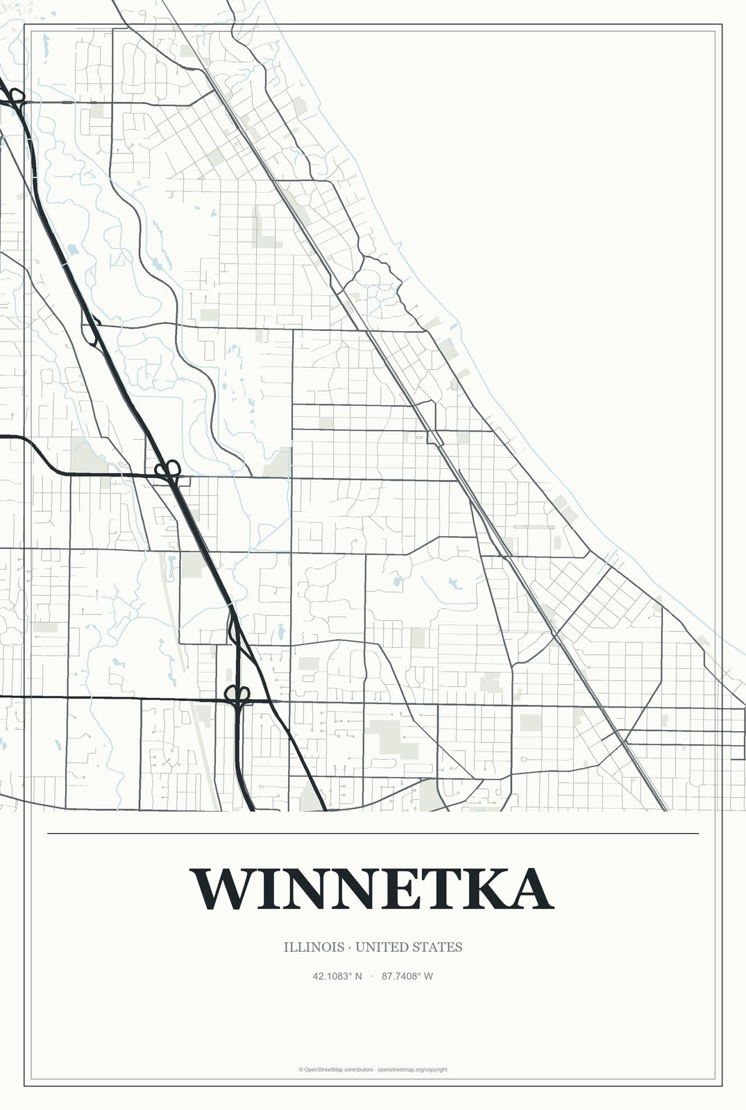 Winnetka, Illinois City Map Aluminum Sign in Gallery Air style