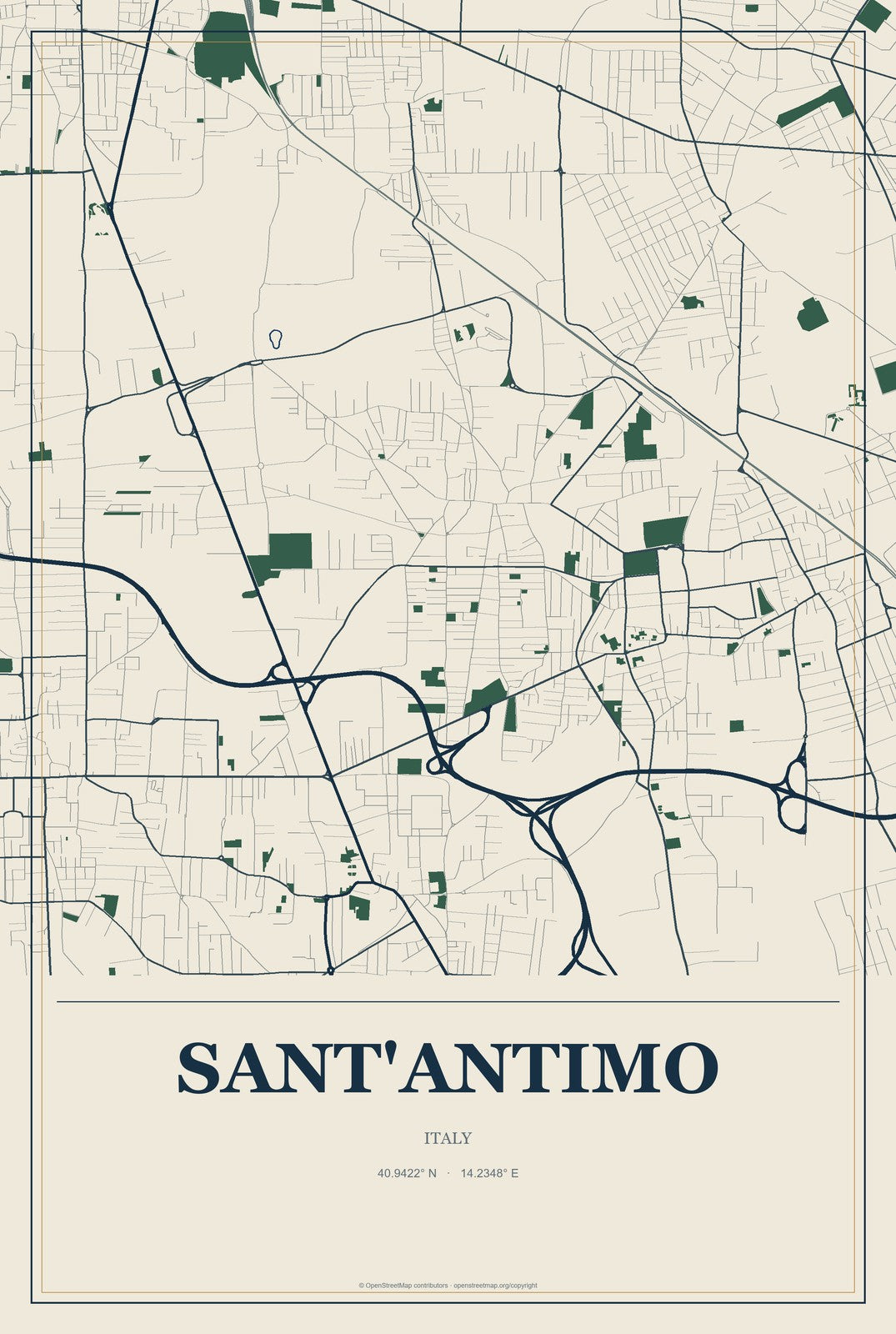 Sant'Antimo, Italy City Map Aluminum Sign in Coastal Cutout style