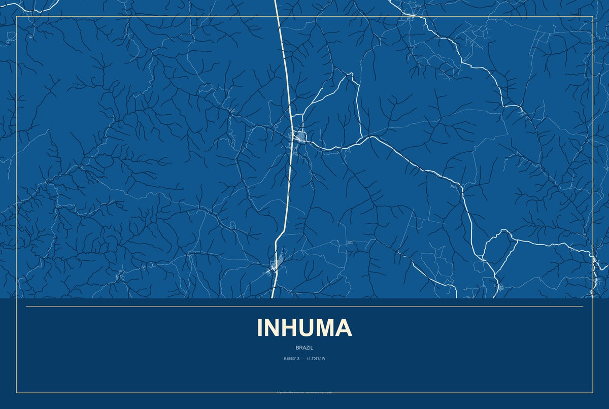 Inhuma, Brazil City Map Aluminum Sign in Harbor Cobalt style